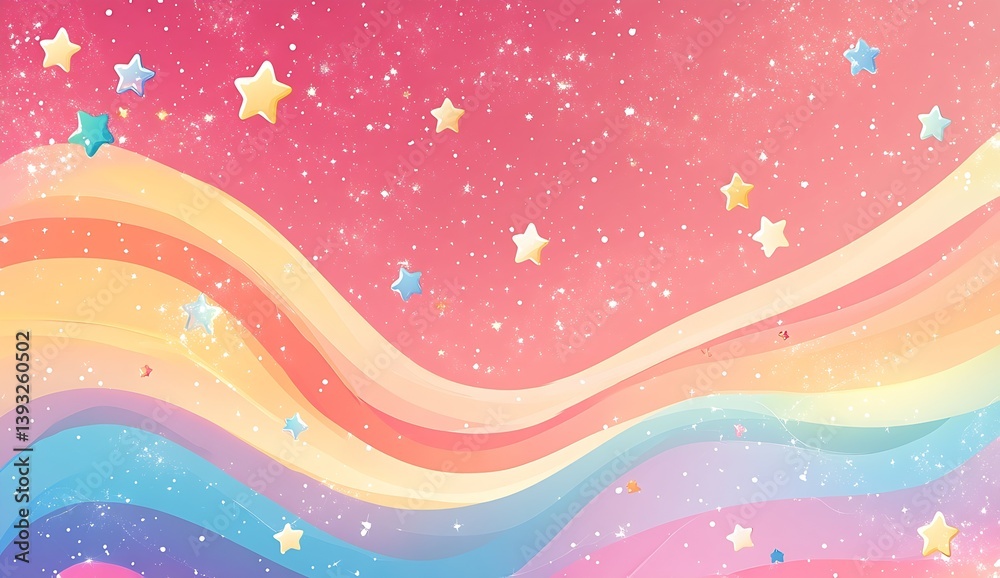 Aufkleber enchanting flowing rainbow waves with bright stars set against a dreamy background : generative ai