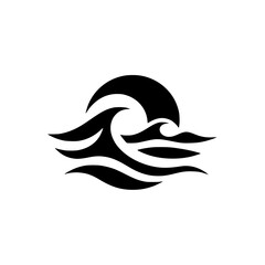 Minimalist Wave Logo Design, Black & White, Abstract Ocean