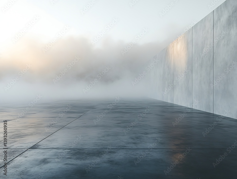 Fototapete empty concrete space with fog and light minimalist architecture and urban design serene industrial l