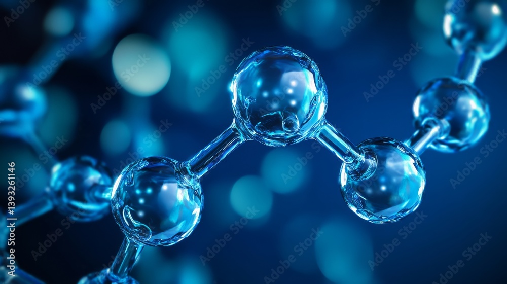 Wall mural abstract molecular structure in blue light for science and technology design