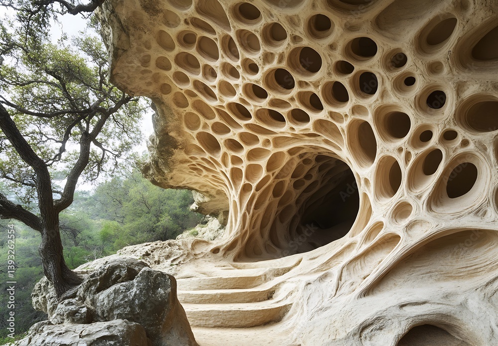 Fototapete fascinating cavern featuring geometric patterns and natural frames created by wind and time alongsid