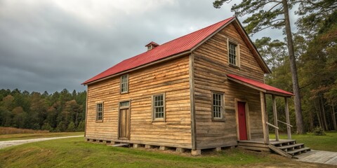 Rustic Charm A Wooden House with Red Roof, Rural , Architecture