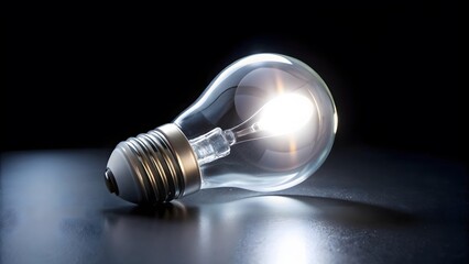 Glowing Light Bulb on Dark Surface