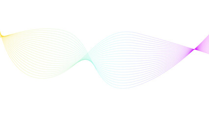 Vector curvy abstract line art wavy flowing dynamic colorful lines white background in concept music or sound, wave, wind, information flow	