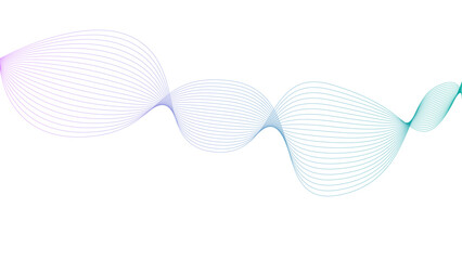 Vector curvy abstract line art wavy flowing dynamic colorful lines white background in concept music or sound, wave, wind, information flow	