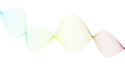 Vector curvy abstract line art wavy flowing dynamic colorful lines white background in concept music or sound, wave, wind, information flow	