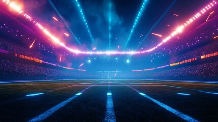 Neon glow stadium with vibrant lights and energetic atmosphere for sports event design