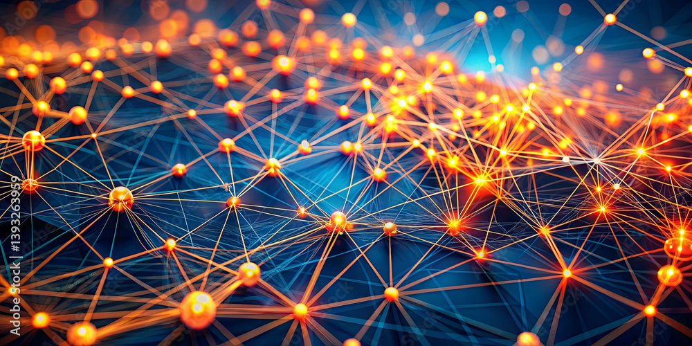 Poster brightly lit connections form a complex web against a dark backdrop, representing data transfer and 