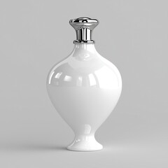Elegant White Perfume Bottle with Silver Cap on Gray Background