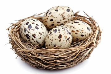 Obraz premium Speckled bird eggs in nest, springtime, nature