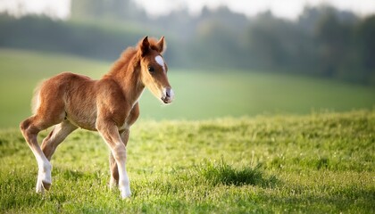 Fototapeta premium miniature foal on green field