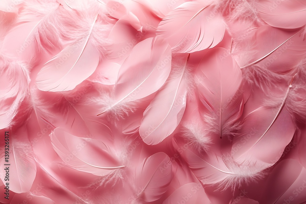 Poster soft pink feather pile closeup texture for dreamy ethereal and luxurious backgrounds and delicate de