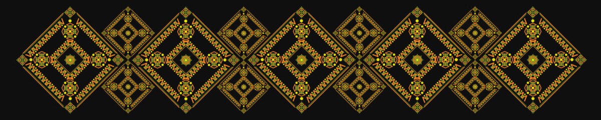Ukrainian pattern. Ukrainian embroidery. Yellow patterns on a dark background. Wide background stripe © Andrii