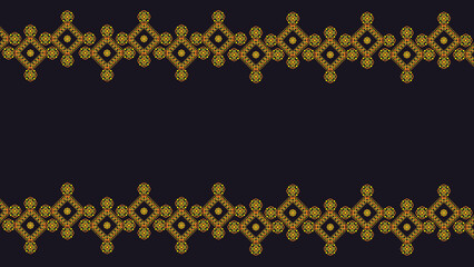 Ukrainian pattern. Ukrainian embroidery. Yellow patterns on a dark background. Wide background copy space