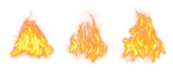 Burning fire effects isolated on transparent background