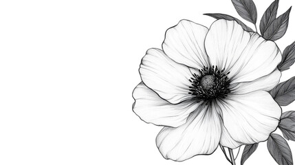 Floral art illustration of white flower with leaves, cut out transparent