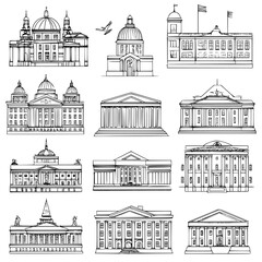 Obraz premium Collection of Government buildings line vector designs, Government buildings vector illustrations