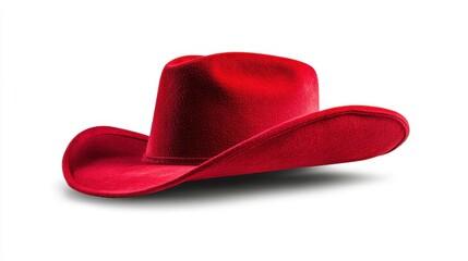 Bold red cowboy hat standing upright on a clean white background with shadow underneath