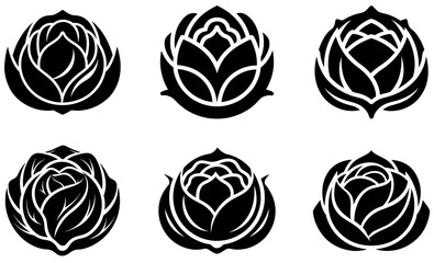 Cabbage Silhouettes Set – Vegetable Icons with Leafy Patterns for Food, Farming, and Design