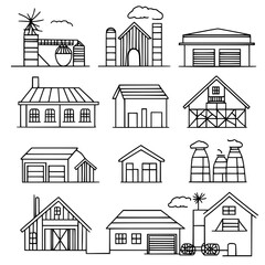 Fototapeta premium Collection of Agricultural Buildings line vector designs, Agricultural Buildings vector images