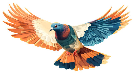 Obraz premium Colorful dove spreading its wings wide, isolated , cut out transparent