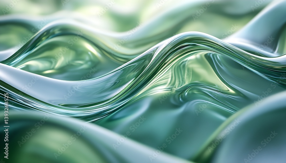Poster Captivating green waves of glass creating beautiful reflections and stunning textures in art : Generative AI