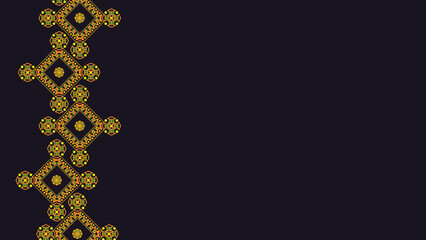 Ukrainian pattern. Ukrainian embroidery. Yellow patterns on a dark background. Wide background copy space