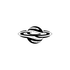 Minimalist Saturn Planet Logo, Black & White, Graphic Design