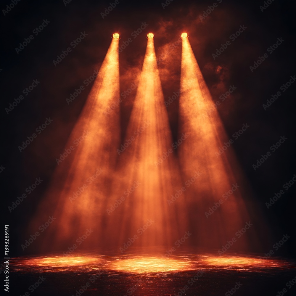 Poster dramatic stage lighting orange beams illuminate dark background a powerful visual for events shows a