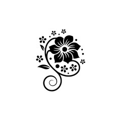 Elegant Black Floral Motif on White Background
