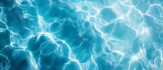 Blue Water Surface with Sparkling Sunlight Reflections Abstract Liquid Texture and Ripple Patterns : Generative AI
