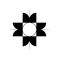 Geometric Floral Design: Black & White Minimalist Emblem, Abstract Shape