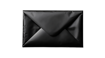 Stylish dark envelope, shiny black paper, invitation to event, cut out transparent