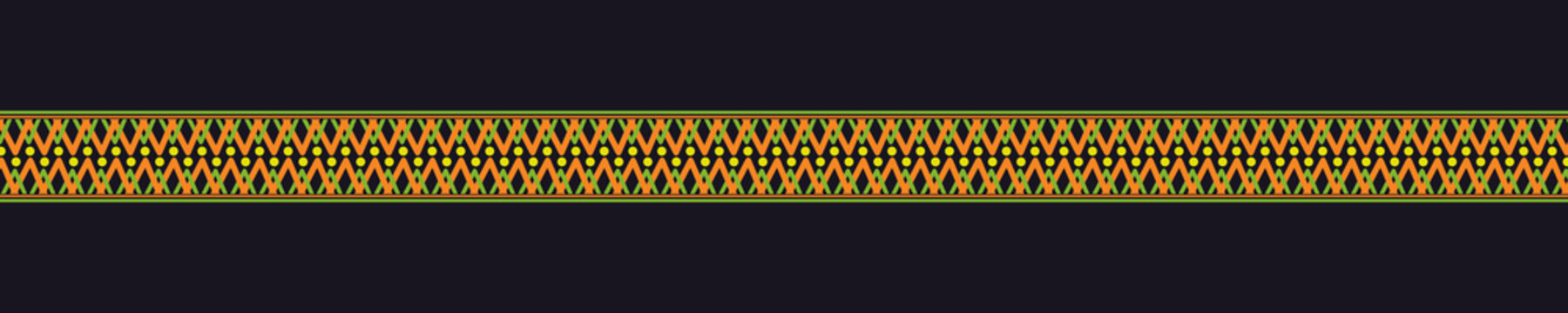 Ukrainian pattern. Ukrainian embroidery. Yellow patterns on a dark background. Wide background stripe