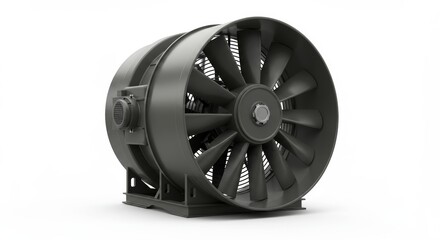 Naklejka premium Industrial ventilation fan unit isolated on white, engineering efficiency