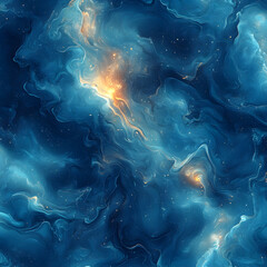 Vibrant Space Nebula in Blue and Golden Highlights Abstract Design High Resolution Picture