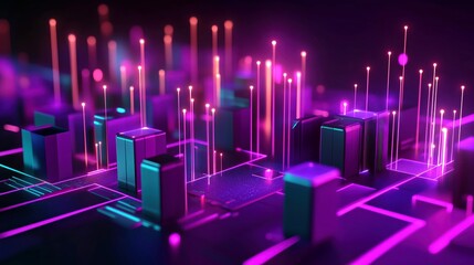 colorful tech-themed digital landscape showcasing advanced circuitry and luminous data streams