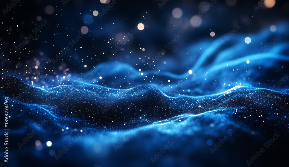 Leinwandbilder dreamy scene of shimmering blue waves and particles evoking a tranquil and ethereal underwater exper