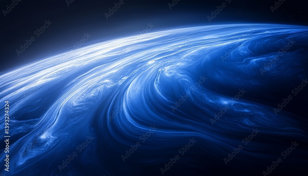 Aufkleber Stunning depiction of swirling cosmic waves on a blue planet showcasing the beauty of outer space : Generative AI