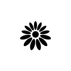 Minimalist Black Daisy Logo, Flat Design, Botanical Icon, Vector