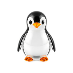 Fototapeta premium Penguin Chick – A 3D fluffy glass penguin chick figurine, small round body, frosted glass for a soft effect, polished and glossy, white background, icon-style illustration. Generative AI