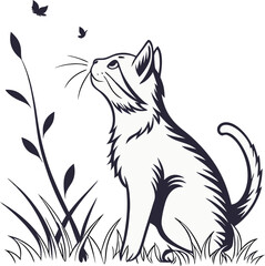   portrait of a fluffy Siberian red cat walking on nature in garden on background of green grass