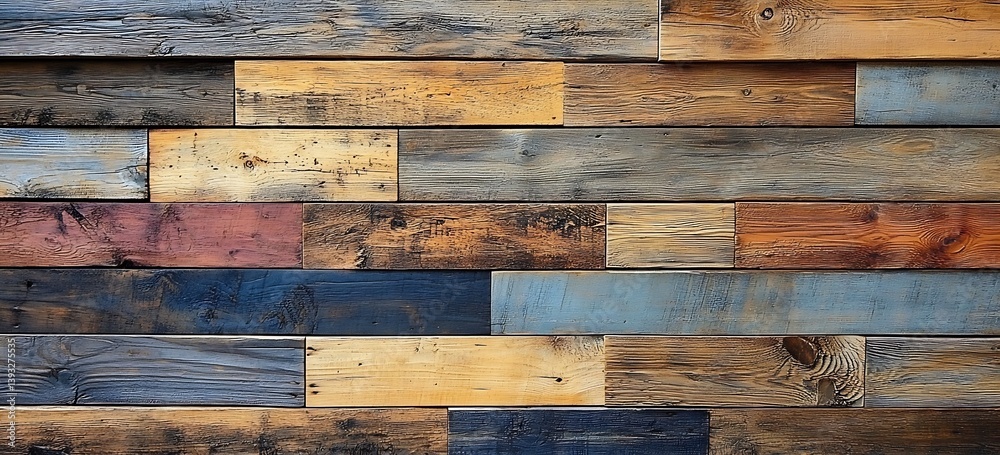 Poster rustic reclaimed wood wall paneling texture background featuring a mix of warm and cool tones ideal 