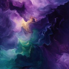 Fototapeta premium Mystical Swirls of Deep Purple and Emerald Green Abstract Fluid Art