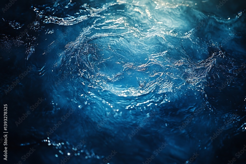 Poster Abstract Water Texture with Light and Shadows Dark Blue Ocean Surface and Rippling Liquid Background : Generative AI