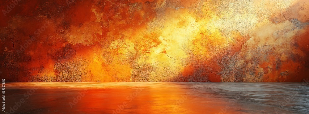 Poster Abstract Orange Textured Background with Reflective Floor Warm and Inviting Empty Room Studio Shot : Generative AI