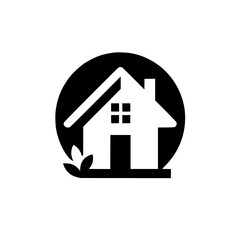 Modern House Logo: Black & White, Eco-Friendly Real Estate Icon