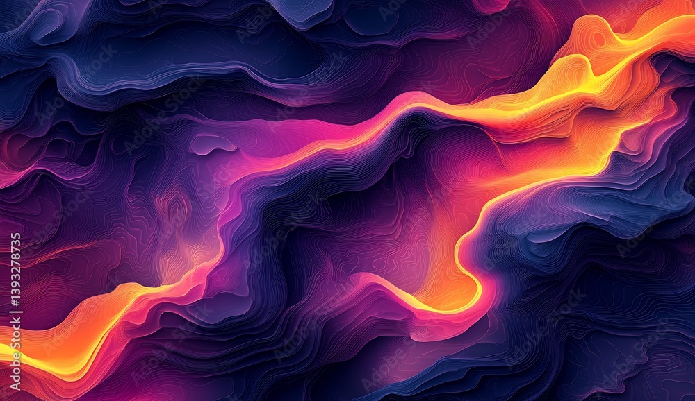 Aufkleber energetic abstract patterns in fluid shapes highlighting vivid purple and orange hues : generative a