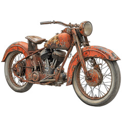 Rare antique motorbike isolated on white background.PNG