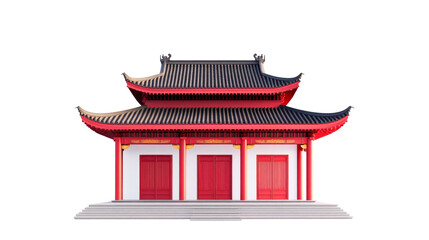 Asian Temple with Red Accents and Tiled Roof, cut out transparent